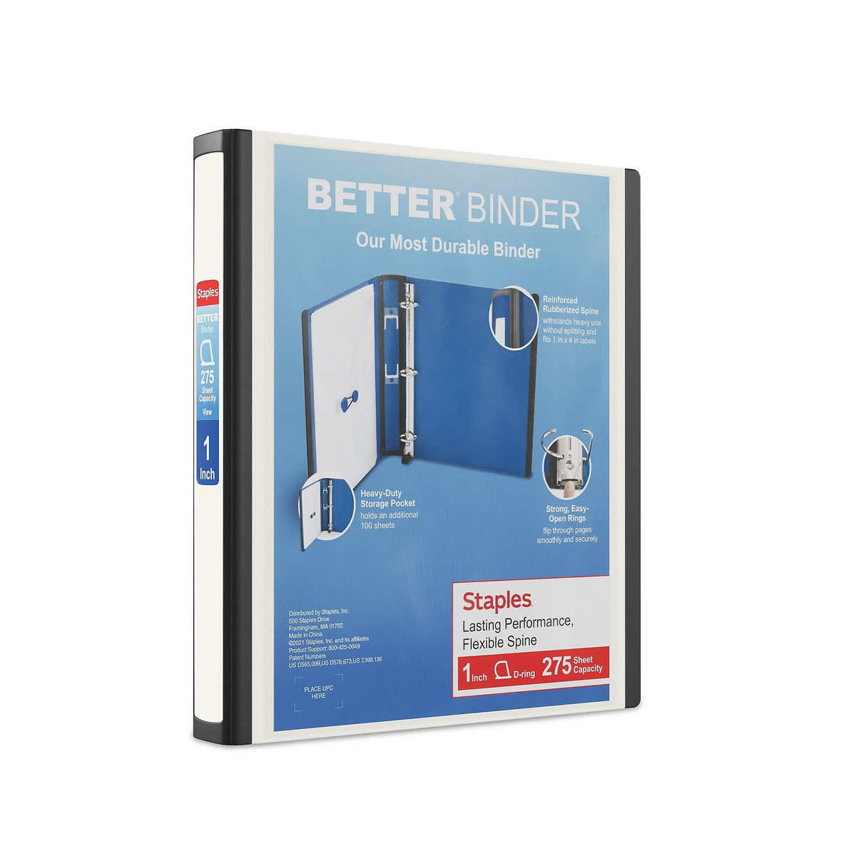 Staples Better Binder, 3 Inch D-Ring, Blue, Reinforced Rubber Spine