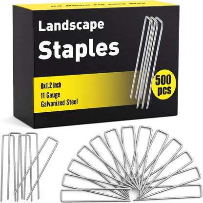 HongWay 500 Pack Landscape Staples 4 Inch, Galvanized Garden Stakes