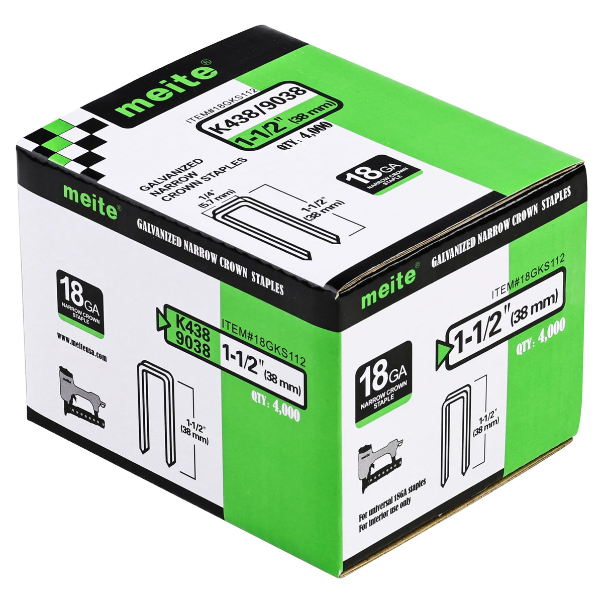 meite 18 Gauge 1/4-Inch Narrow Crown Staples, 3/4-Inch Length Heavy Duty Galvanized Upholstery Staples for Electric or Pneumatic Narrow Crown Staple Guns (4,000 PCS)