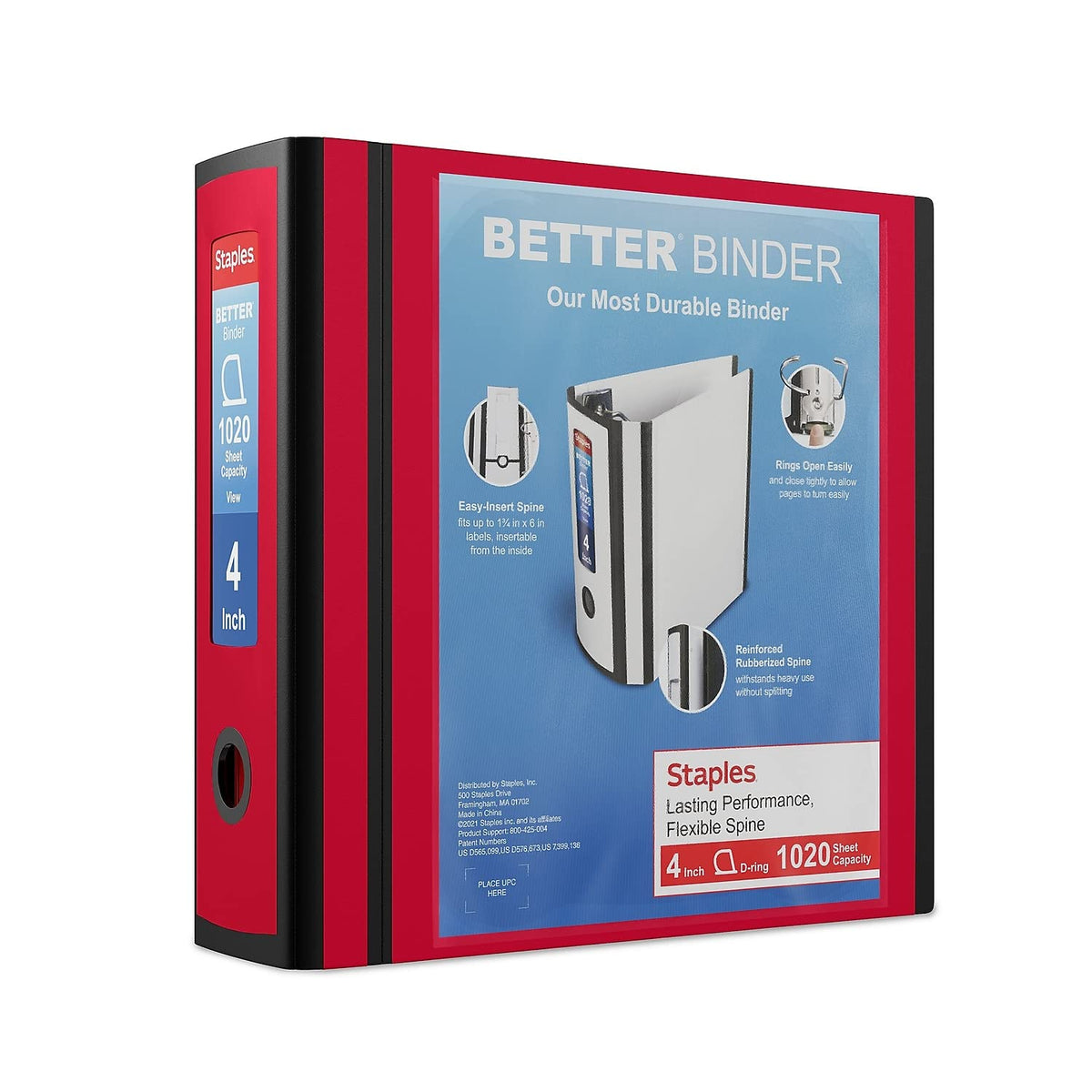 Staples Better Binder, 3 Inch D-Ring, Blue, Reinforced Rubber Spine