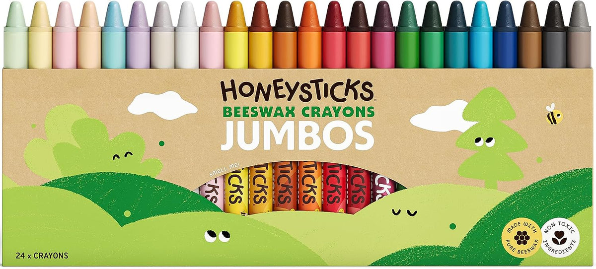 Honeysticks Jumbo Crayons (24 Pack) - Non Toxic Crayons, 100% Pure Beeswax