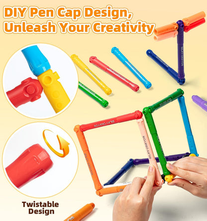 24 Colors Silky Twistable Crayons with Interlocking Caps, Washable Crayons