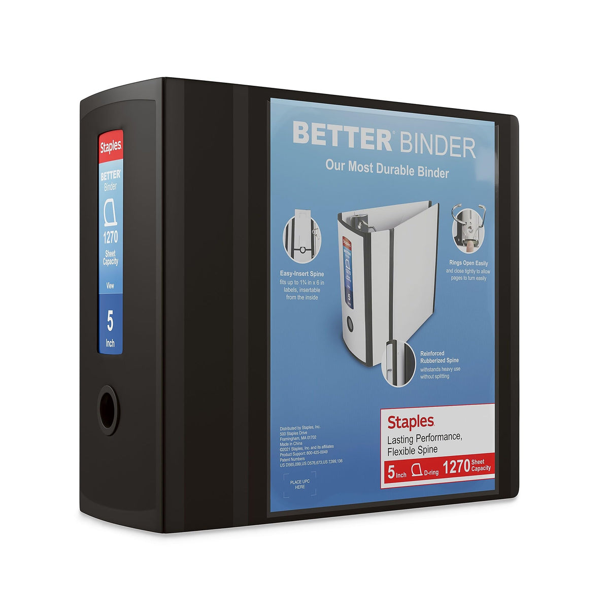 Staples Better Binder, 3 Inch D-Ring, Blue, Reinforced Rubber Spine