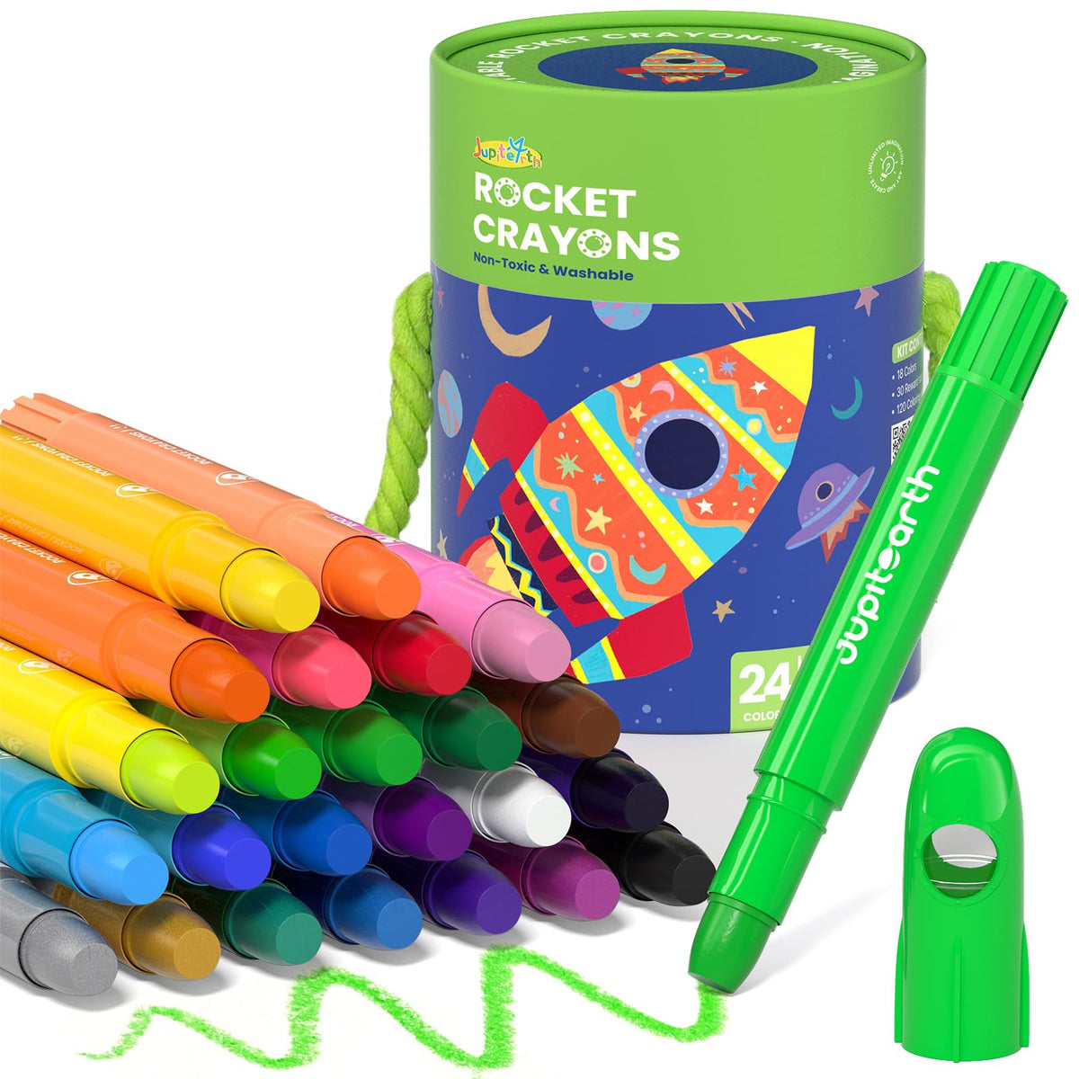 JUPITEARTH 12 Colors Twist Crayons for Toddlers 1-3, Non-Toxic, Washable
