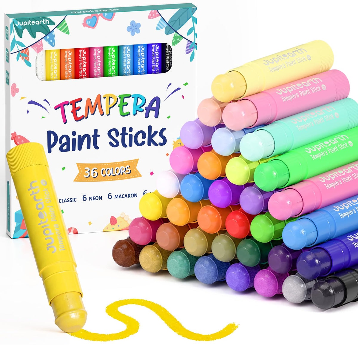 JUPITEARTH Paint Sticks for Kids 36 Colors, Fast-Drying, Smooth