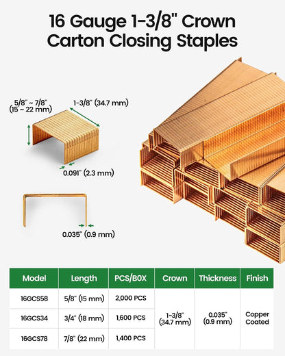 meite 16 Gauge 1-3/8" Wide Crown 3/4" Leg Carton Closing Staples 1,600PCS