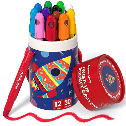 JUPITEARTH Silky Twist Crayons, 18 Colors Washable Crayons for Toddlers 1-3