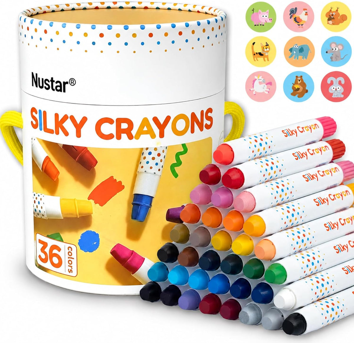 NUSTAR 36 Colors Jumbo Twistable Crayons for Toddlers 1-3, Silky, Washable