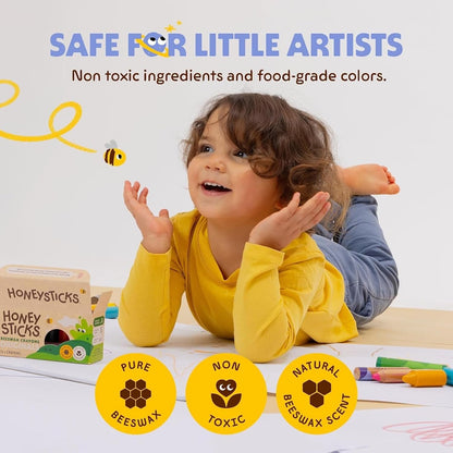 Honeysticks 100% Pure Beeswax Crayons (12 Pack) - for Baby 1+, Toddlers 1-3