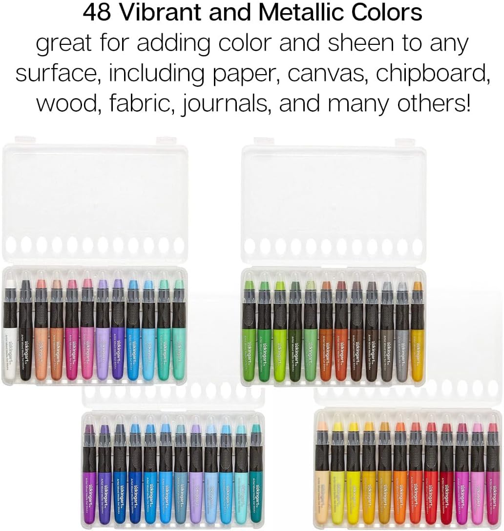 KINGART Mixed Media Gel Stick Crayons, Vibrant, Set of 48-Colors