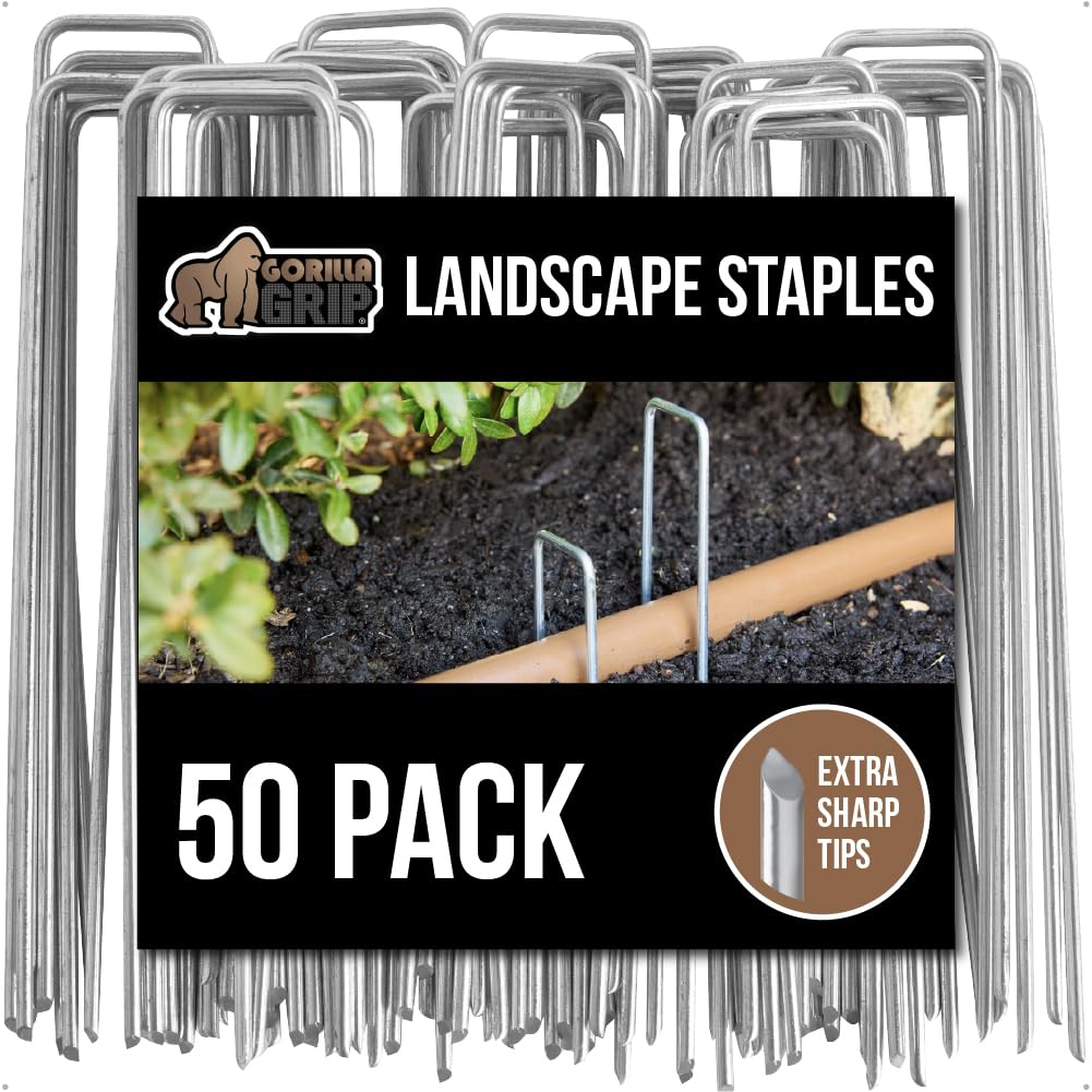 GORILLA GRIP Premium Landscape Staples, 6 Inch Garden Stakes 50 Pack