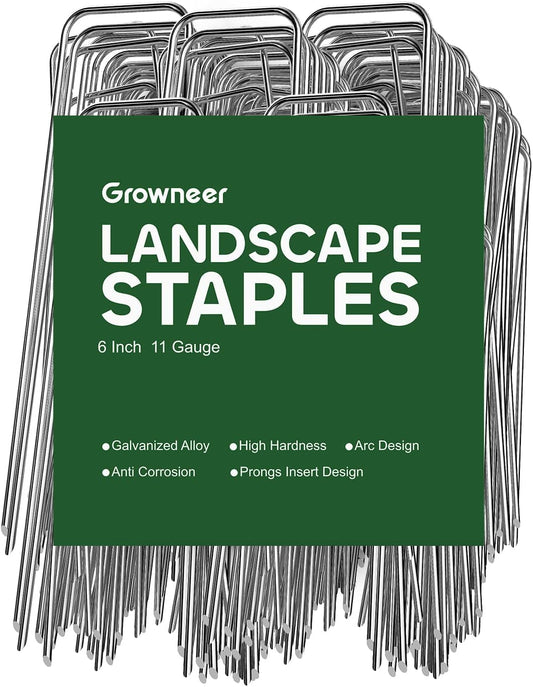GROWNEER 100 Pack Landscape Staples 6 inch Galvanized Steel Garden Stakes
