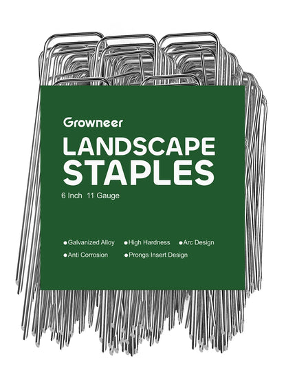 GROWNEER 100 Pack Landscape Staples 6 inch Galvanized Steel Garden Stakes