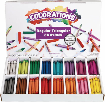 Colorations Regular Size Triangular Crayon Classroom Pack, 16 Colors