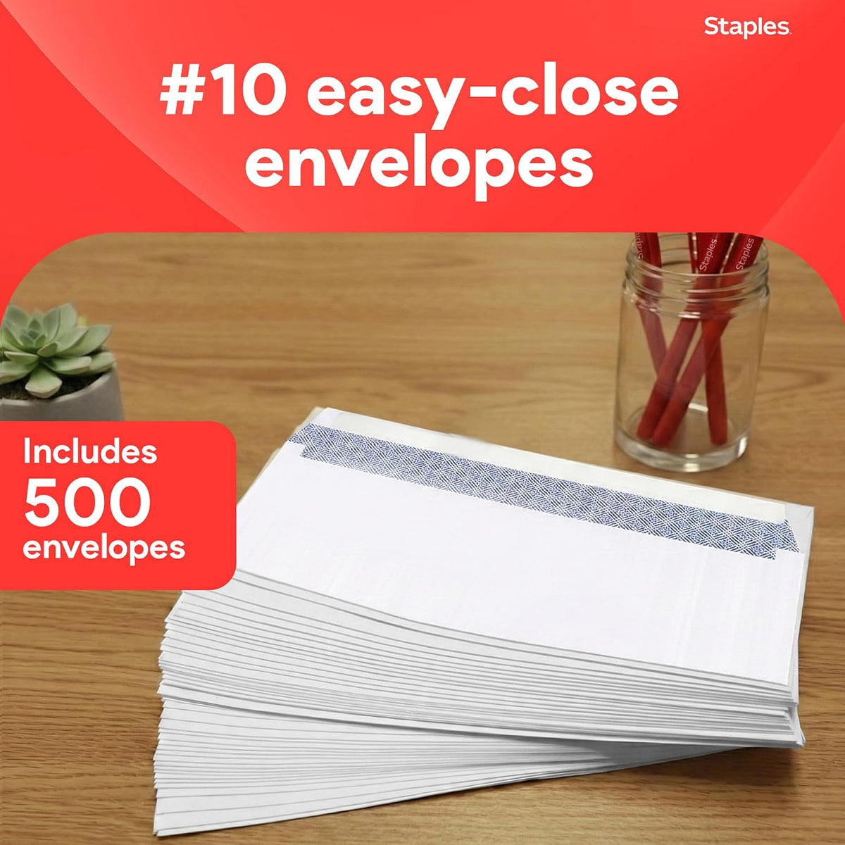 Staples #10 QuickStrip EasyClose Security Envelopes, White, 500/Box