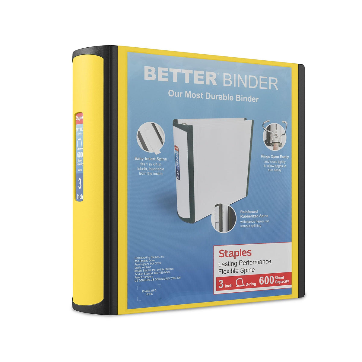 Staples Better Binder, 3 Inch D-Ring, Blue, Reinforced Rubber Spine