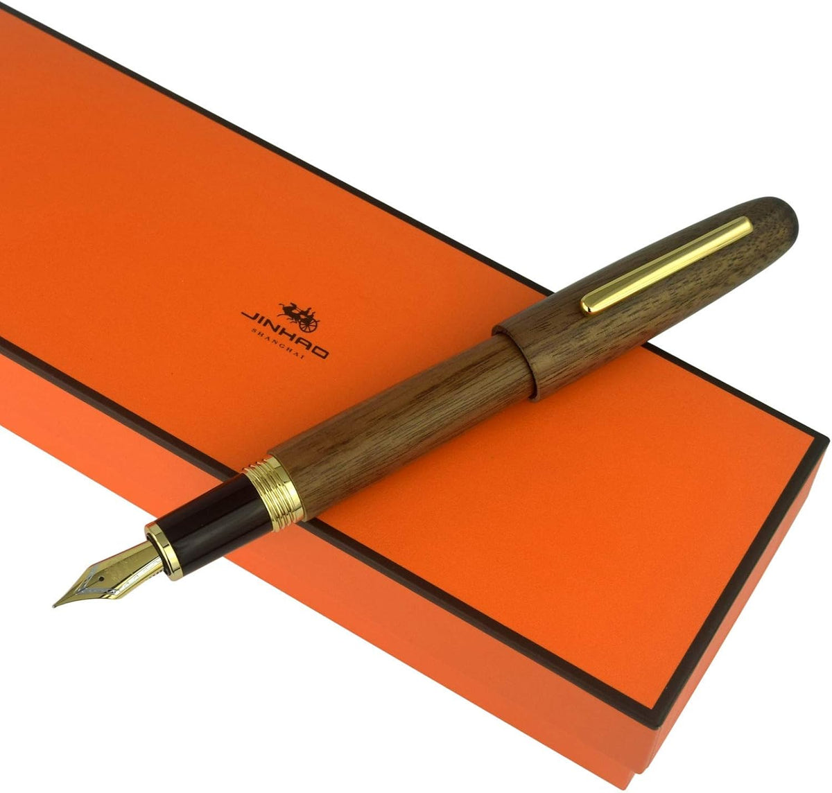 Jinhao Heritage 9056 Wooden Vintage Fountain Pen, Walnut wood Antique Natural Pens, Fine Nib With Refillable Ink Converter, Handcrafted Collection Gift Case Set