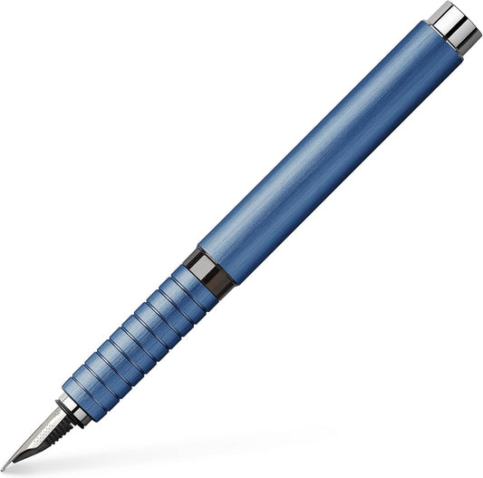 Faber-Castell Essentio Aluminum Blue Fountain Pen - Medium Nib with Black Ink - Fine Writing Instruments