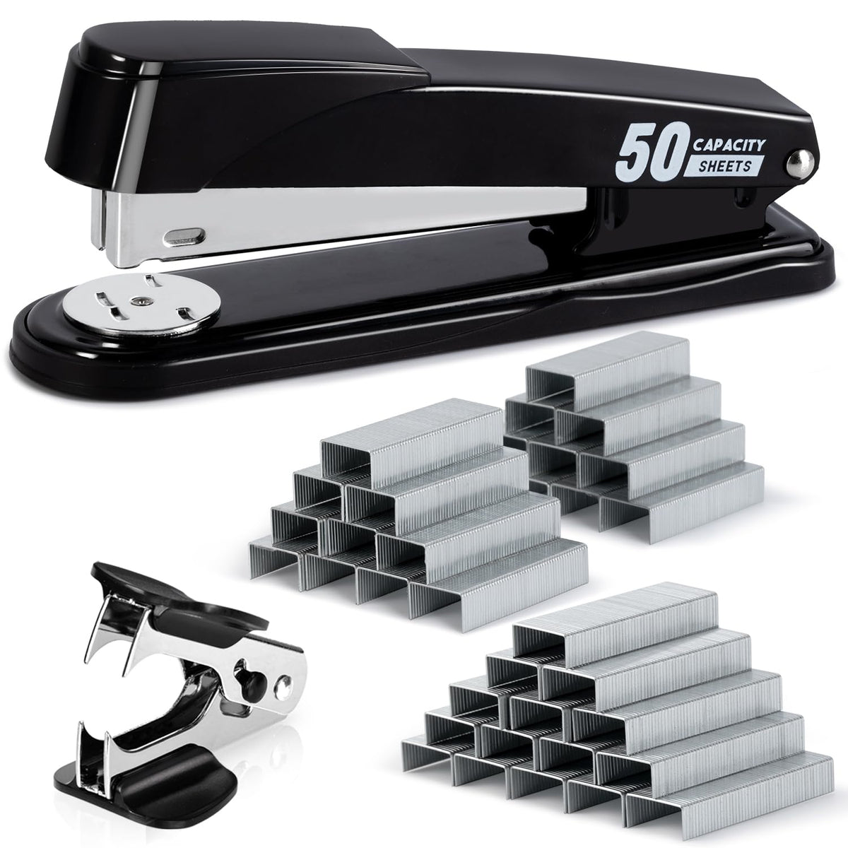 Deli Stapler Heavy Duty, 2000 Staples and Staple Remover, Black