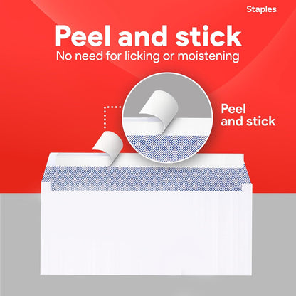 Staples #10 QuickStrip EasyClose Security Envelopes, White, 500/Box