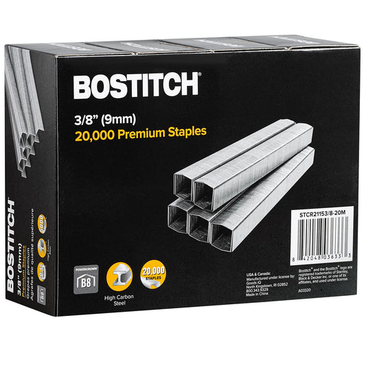Bostitch B8 Staples 3/8 Inch Length - Pack of 20,000 Powercrown Staples
