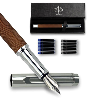 YUNCHUN Fountain Pen Set for Men Women, Streamline Design Refillable Pen with Medium Nib, 20 Ink Refills (10 Black + 10 Blue), Smooth Writing Gift, Blue