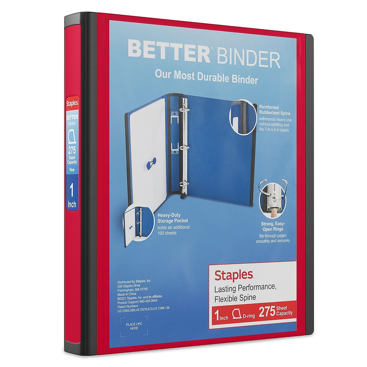 Staples Better Binder, 3 Inch D-Ring, Blue, Reinforced Rubber Spine