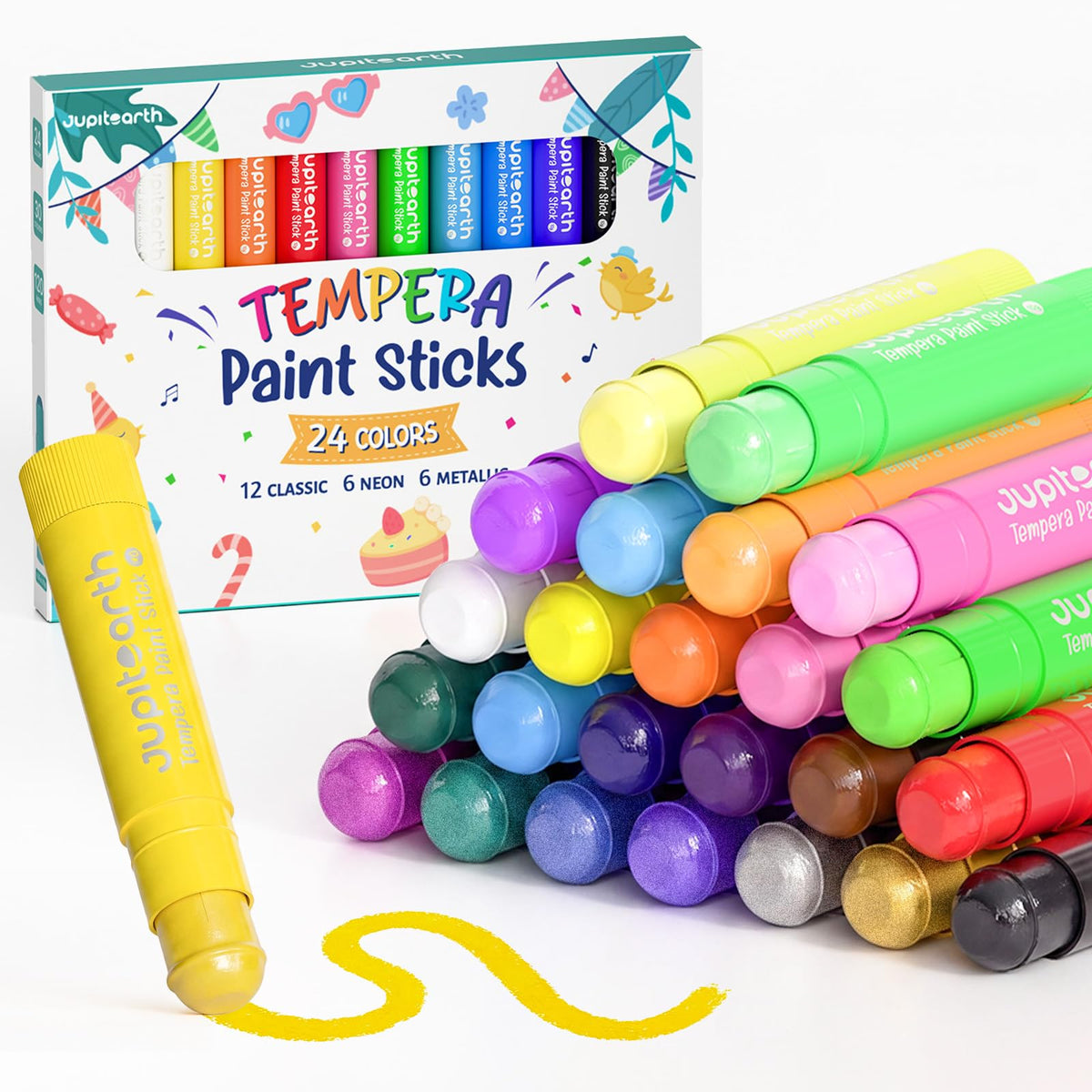 JUPITEARTH Paint Sticks for Kids 36 Colors, Fast-Drying, Smooth