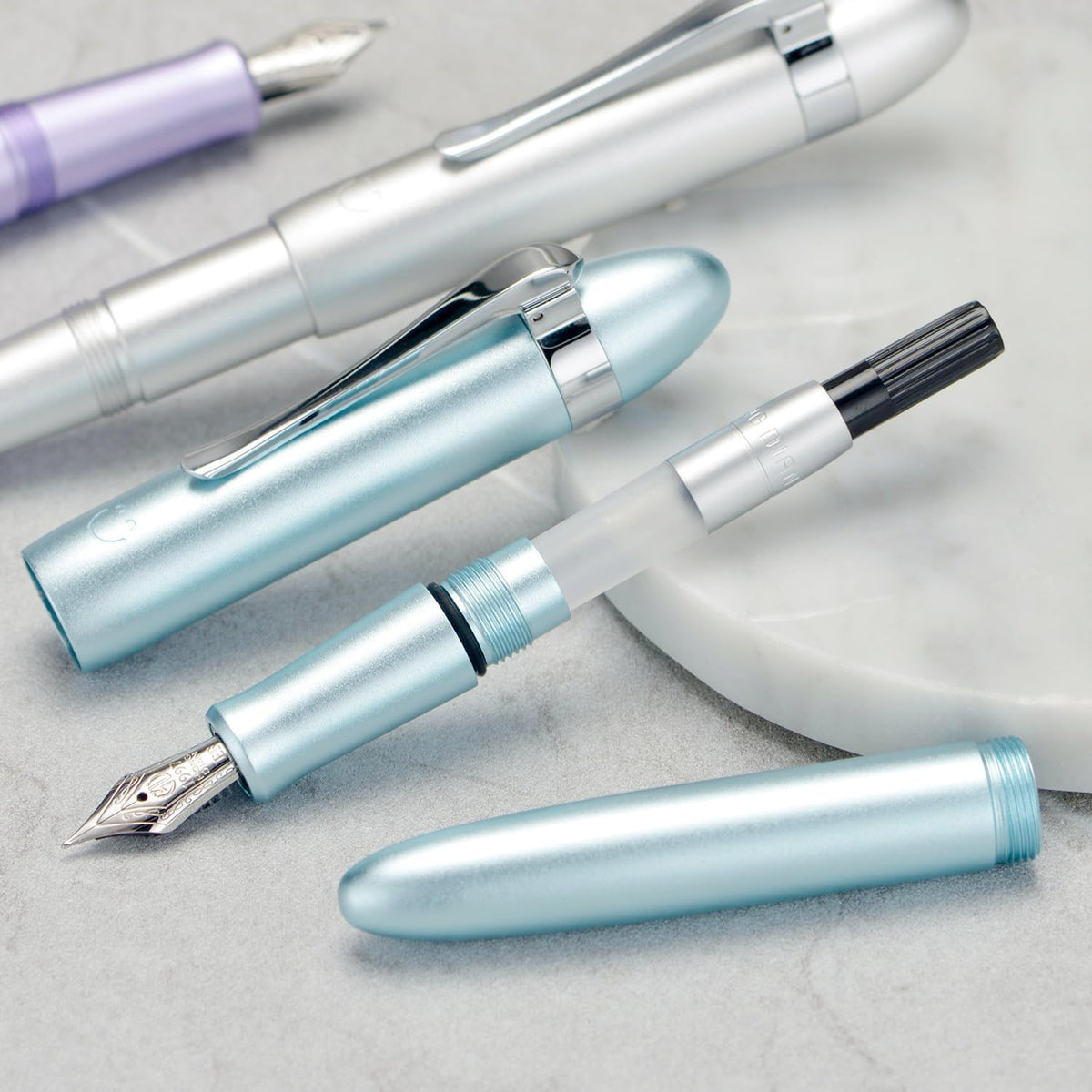 HONG DIAN M1 Fountain Pen Fine Nib, Purple & Submarine Shape Aluminium Short Mini Pocket Travel Pen