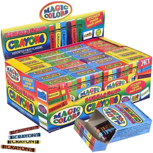 Magic Colors Assorted Fruit Flavored Bubble Gum Crayons Packs: 24-Piece Box