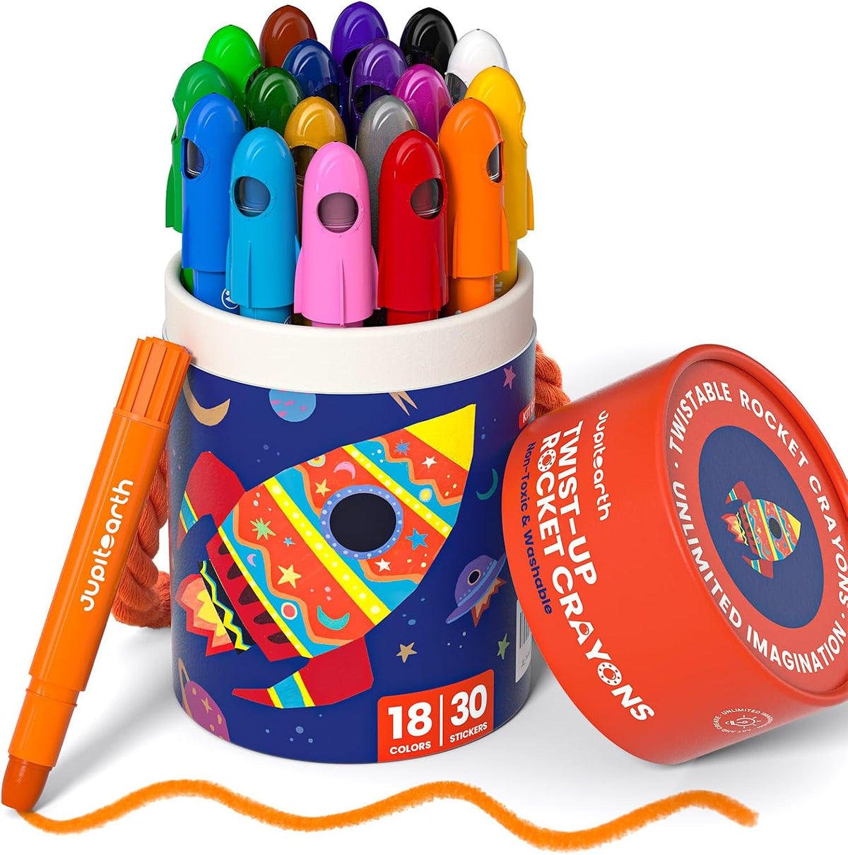 JUPITEARTH Silky Twist Crayons, 18 Colors Washable Crayons for Toddlers 1-3