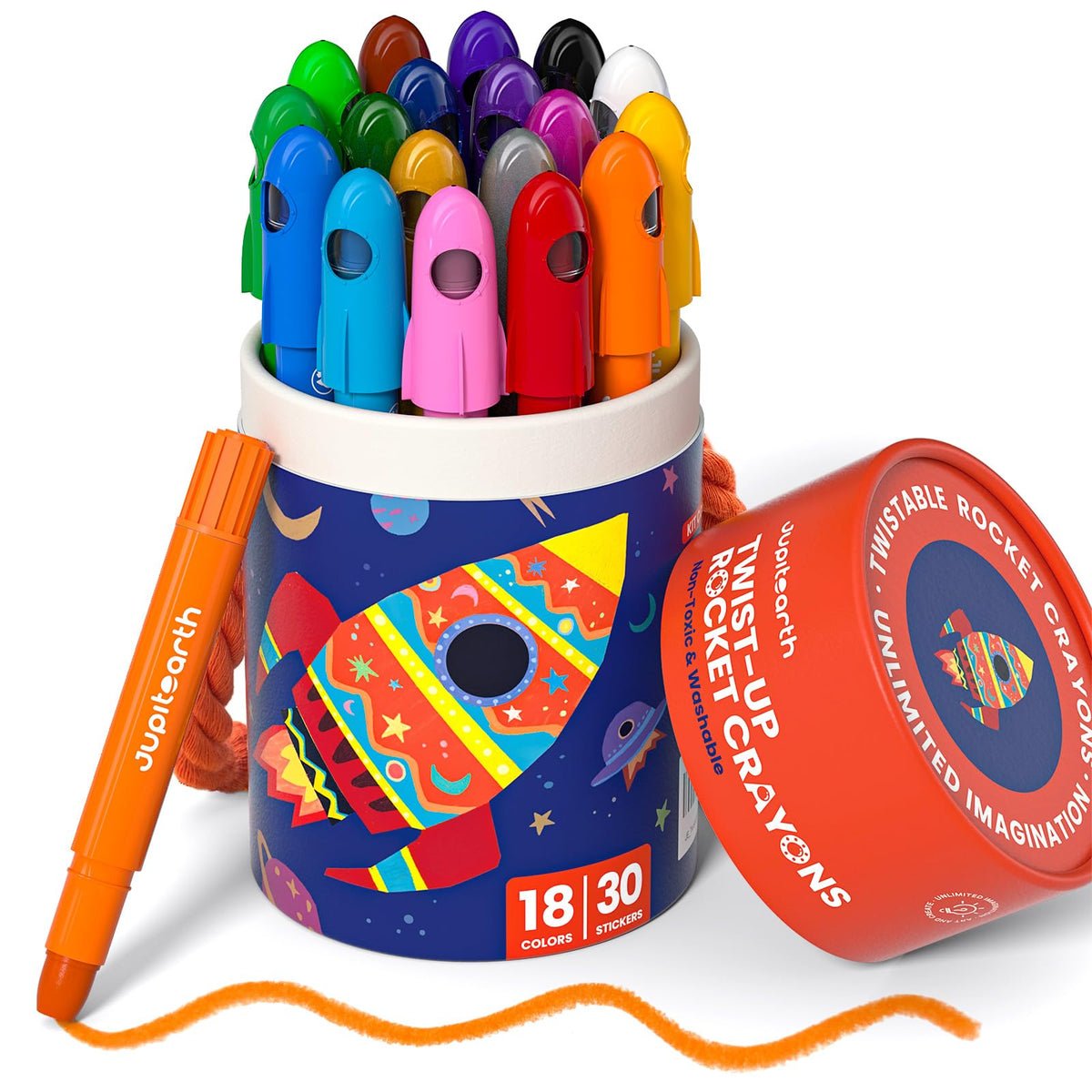 JUPITEARTH Silky Twist Crayons, 18 Colors Washable Crayons for Toddlers 1-3