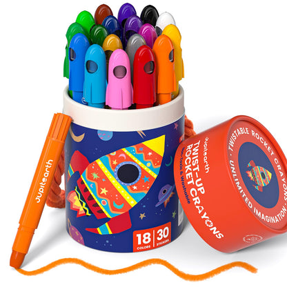 JUPITEARTH Silky Twist Crayons, 18 Colors Washable Crayons for Toddlers 1-3