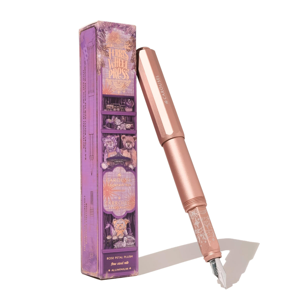 Ferris Wheel Press | Aluminum Carousel Fountain Pen | Little Miss Jubilee | Aircraft grade aluminum body | Threaded cap with air seal system | Dark Pink | Fine