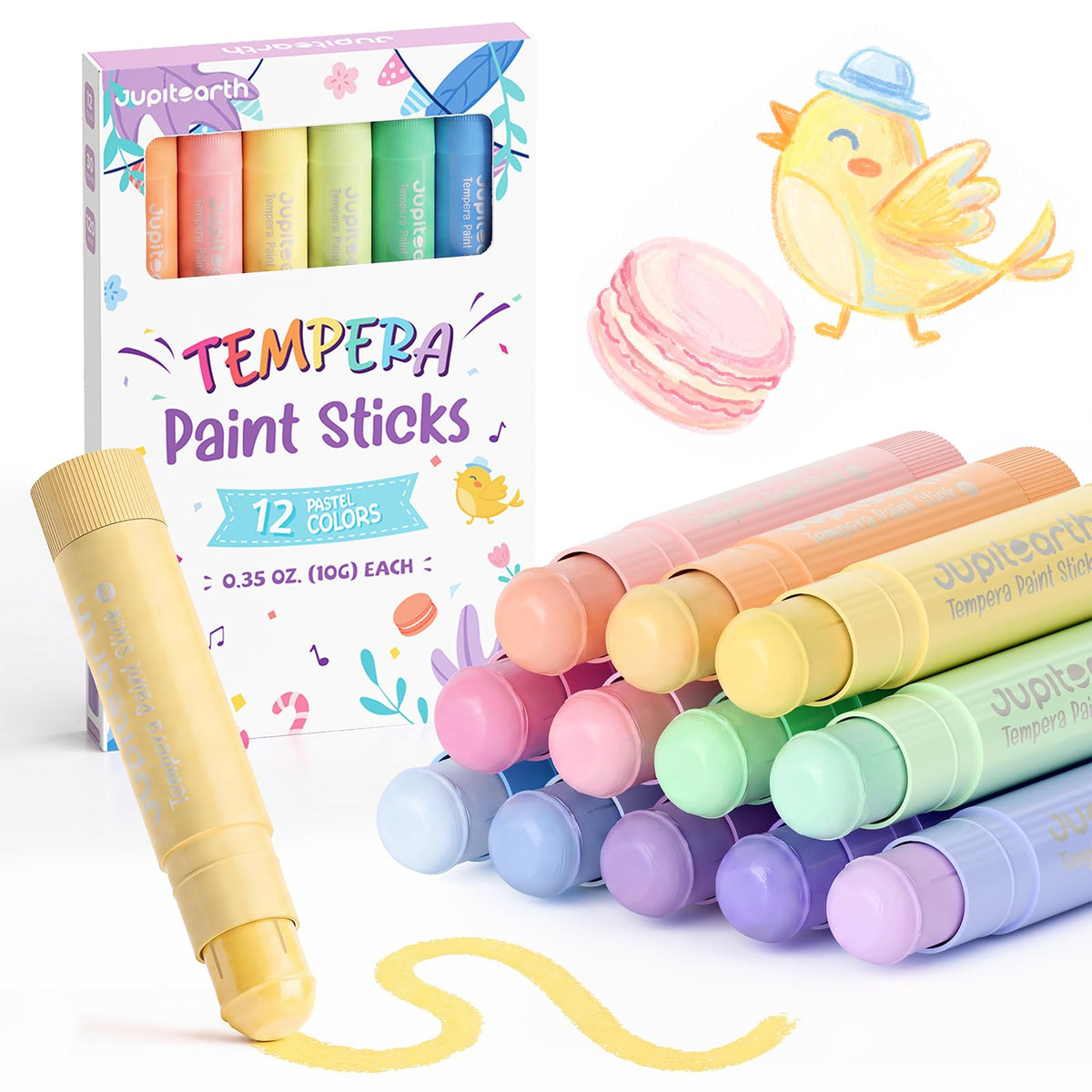 JUPITEARTH Paint Sticks for Kids 36 Colors, Fast-Drying, Smooth