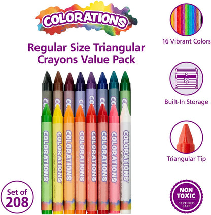 Colorations Regular Size Triangular Crayon Classroom Pack, 16 Colors