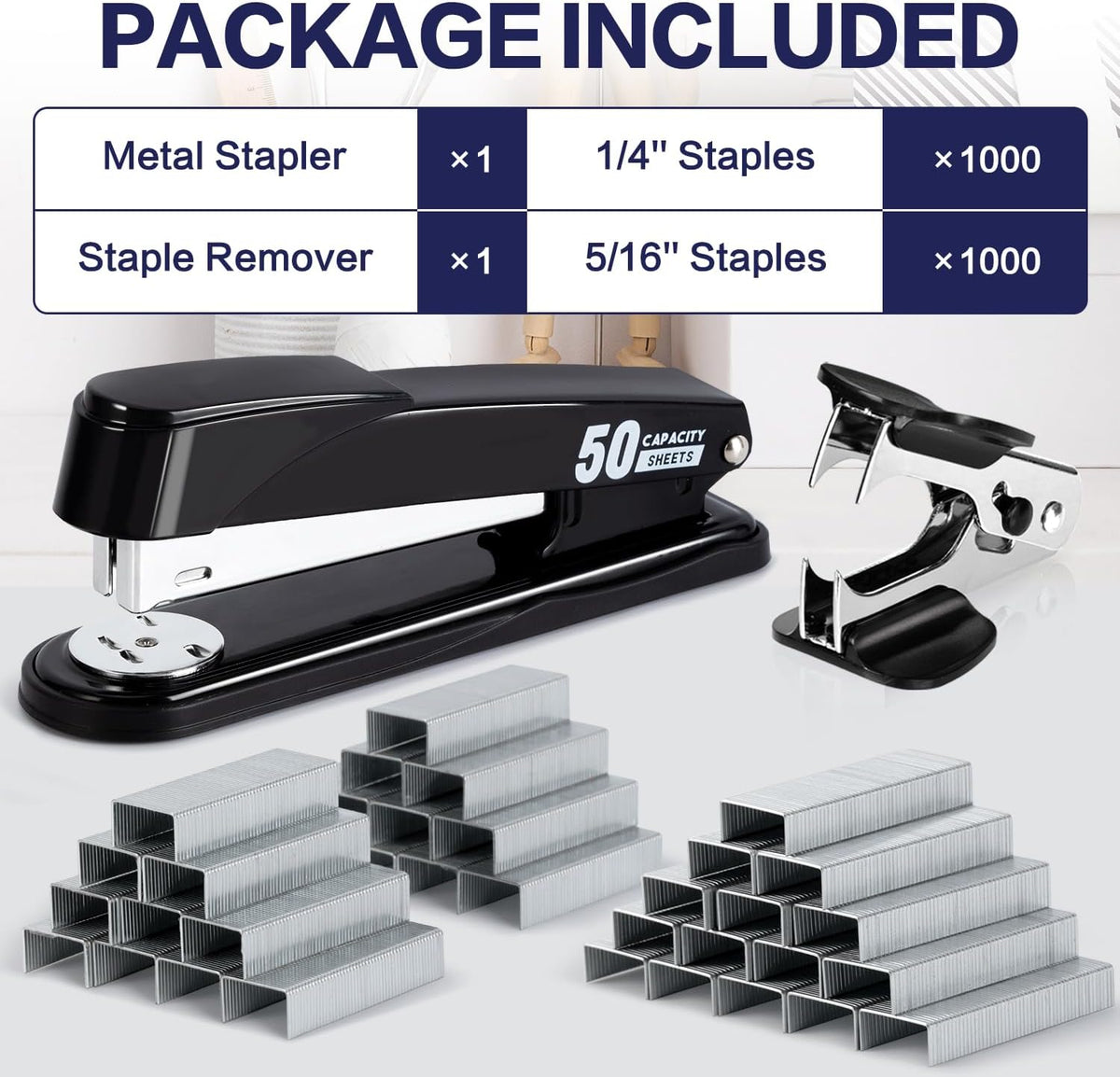 Deli Stapler Heavy Duty, 2000 Staples and Staple Remover, Black