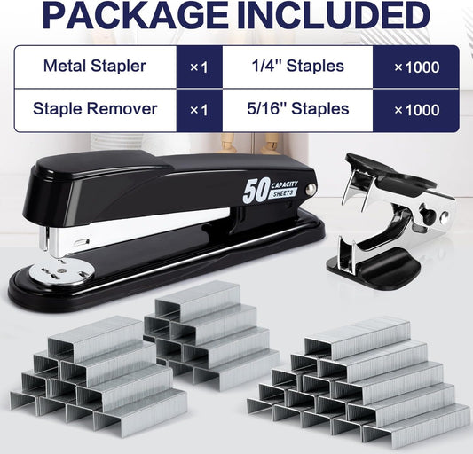 Deli Stapler Heavy Duty, 2000 Staples and Staple Remover, Black