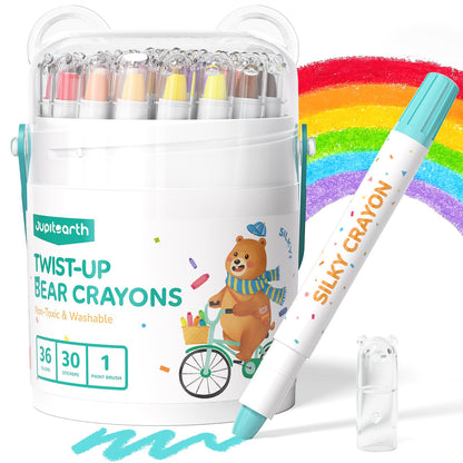 JUPITEARTH Silky Crayons for Toddlers, Twist Crayons, Non-Toxic, 36 Colors