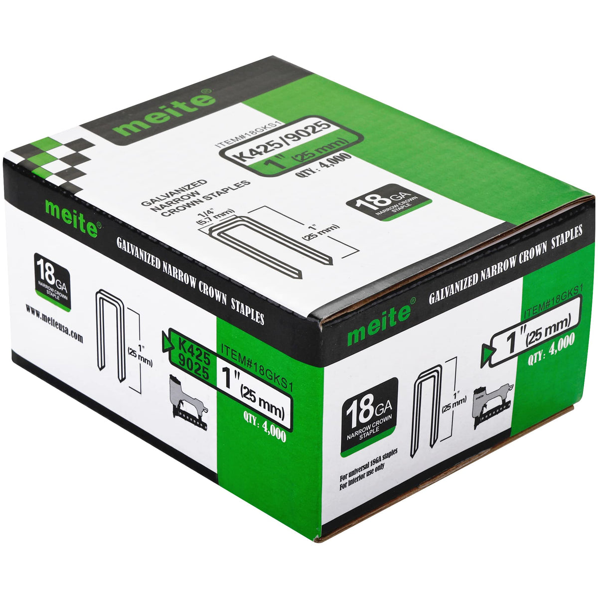 meite 18 Gauge 1/4-Inch Narrow Crown Staples, 3/4-Inch Length Heavy Duty Galvanized Upholstery Staples for Electric or Pneumatic Narrow Crown Staple Guns (4,000 PCS)