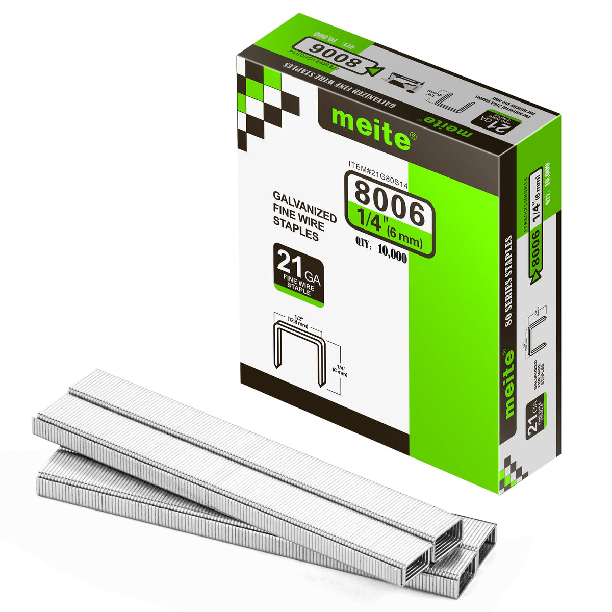 meite 21GA Galvanized Upholstery Staples, 1/2" Crown, 1/2" Leg, 10,000 PCS