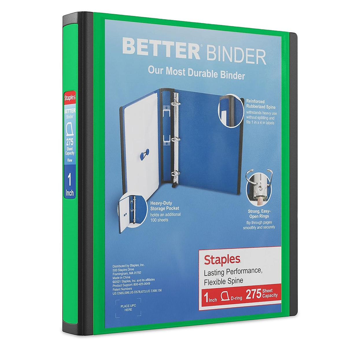 Staples Better Binder, 3 Inch D-Ring, Blue, Reinforced Rubber Spine