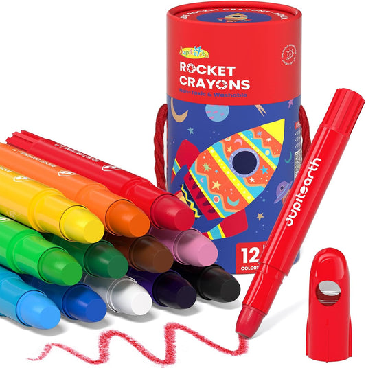 JUPITEARTH 12 Colors Twist Crayons for Toddlers 1-3, Non-Toxic, Washable