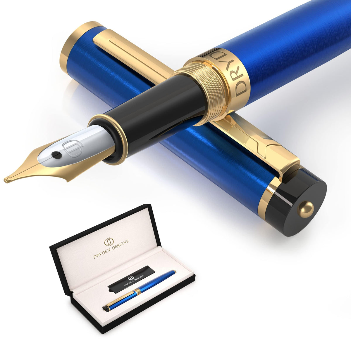 Dryden Designs Fountain Pen. Medium Nib Premium Box | 6 Ink Cartridges Included (Royal Red)