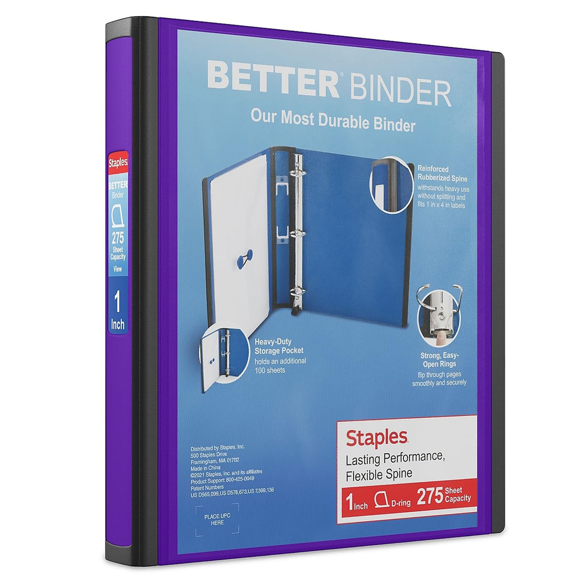 Staples Better Binder, 3 Inch D-Ring, Blue, Reinforced Rubber Spine