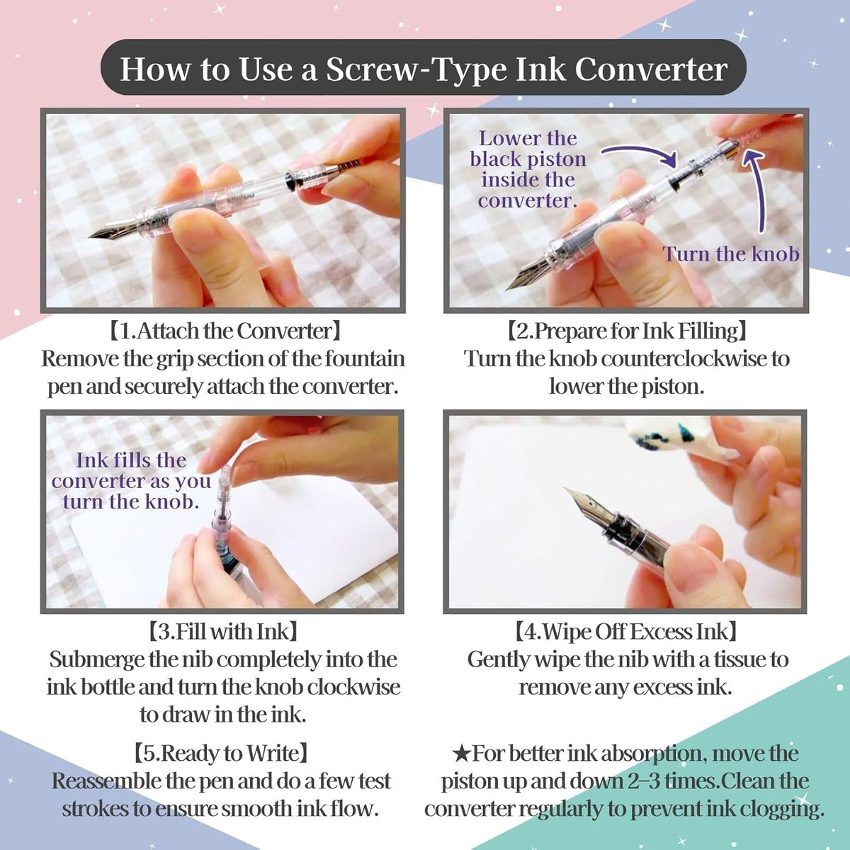 Fountain Pen Set CON-40 Converter & Kakuno Fine Nib with Black Ink Cartridge & Sticky Notes – Refillable Ink System, For Beginners, Calligraphy (Pink FKA-1SR-KGP-F)