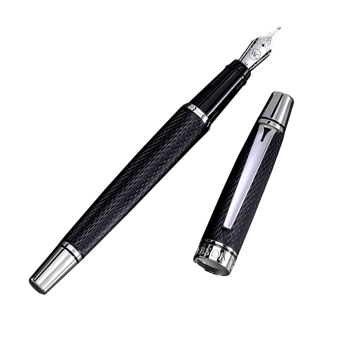 'The Boss' Black Luxury Executive Fountain Pen, Polished Lacquer, Chrome Accents, Stainless Steel Nib, Easy Refill Ink Piston Converter, Smudge Free, No Bleed, Fits Our Instant Insert Ink Cartridges