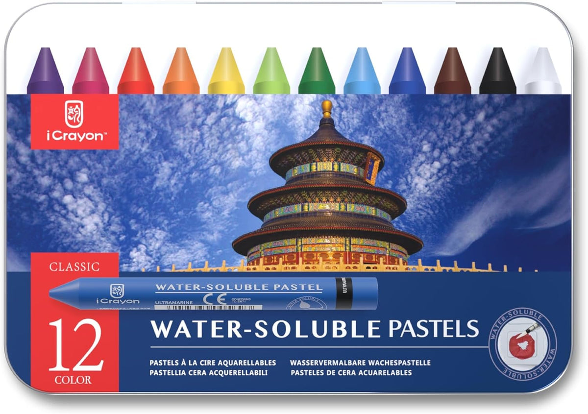 12 Colors Water-Soluble Pastel Crayons Set, Multi-Technique Art Kit with Brush & Palette, Versatile for Watercolor, Oil Pastel & Ink Effects, Easy Blending for Beginners, Sketching & Creative Drawing