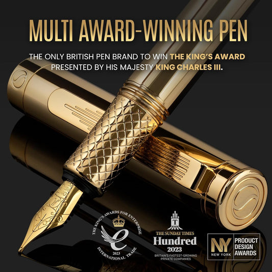 Scriveiner Gold Pocket Fountain Pen, Superb Luxury Pen Gift for Men & Women