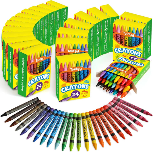 Crayons 24 Count, 24 Pack Crayons Bulk of Assorted Colored, Crayon for Toddlers and Kids, Back to School Supplies for Kids, Durable & Non-Toxic Travel Craft Supplies Party Favors for Classroom & Home